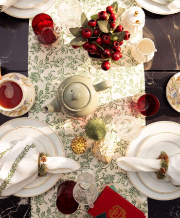 an overview of a table, with tea cups