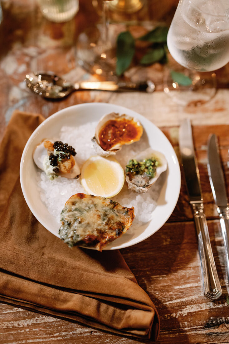 The first course: Charleston’s Lowcountry Oyster Co. oysters everyway—baked, fried, smoked, and dressed.