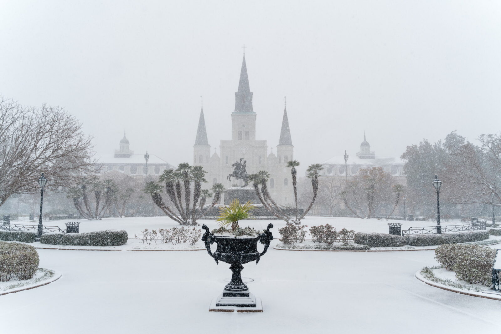 Snow on Jackson Square in New Orleans