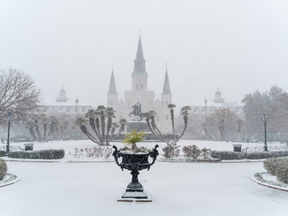 Snow on Jackson Square in New Orleans