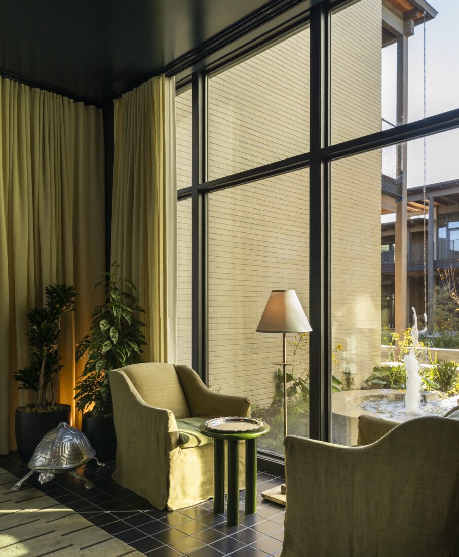 A cozy corner of a lobby lounge