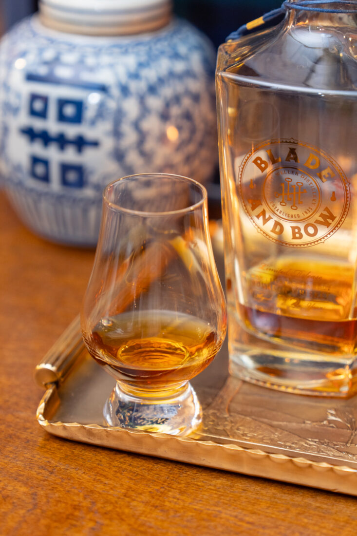 A neat pour of Blade and Bow’s 22-year-old bourbon to top off the meal.