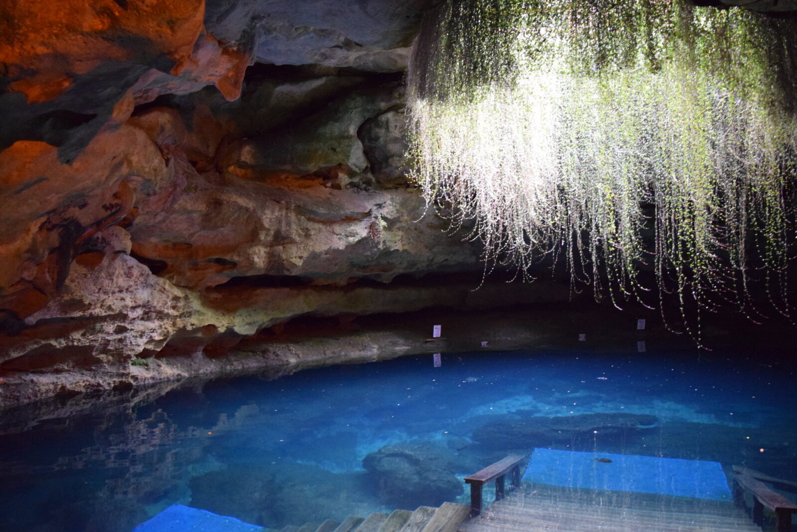 A swimming pool hole in a cave