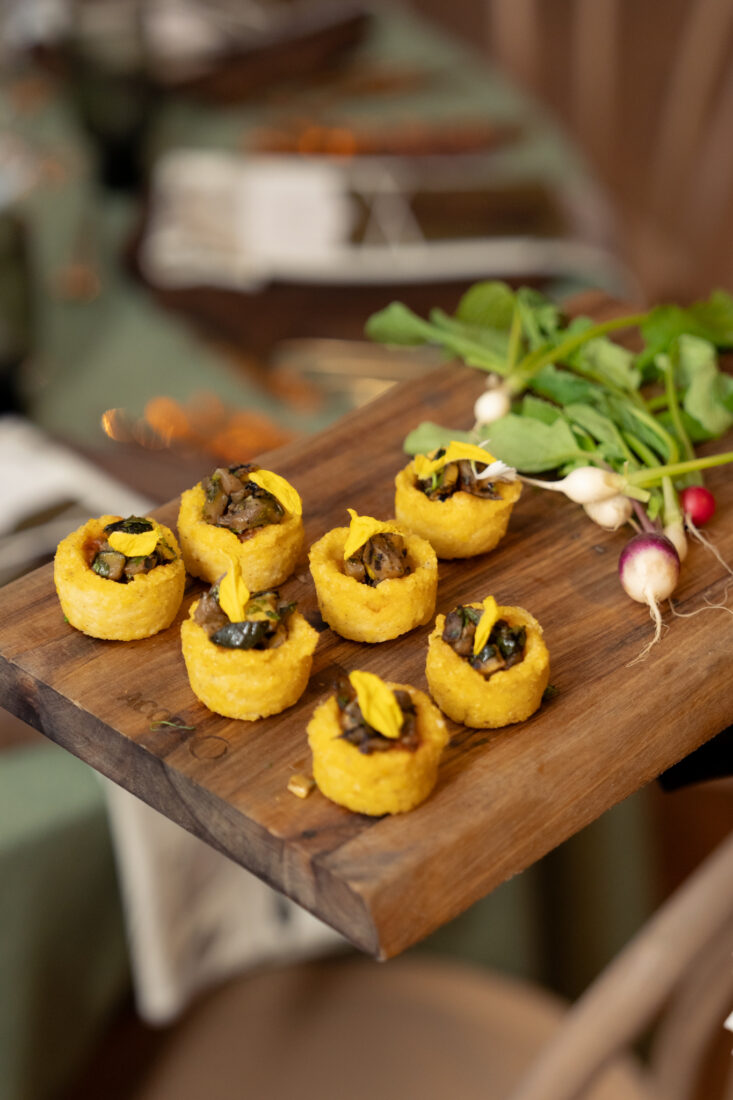 Polenta nests with eggplant caponata.