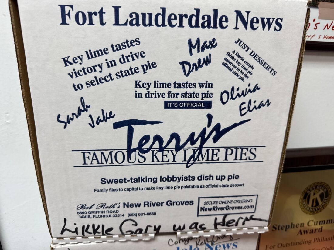 A pie box boasts news about the new state pie of Florida, key lime pie