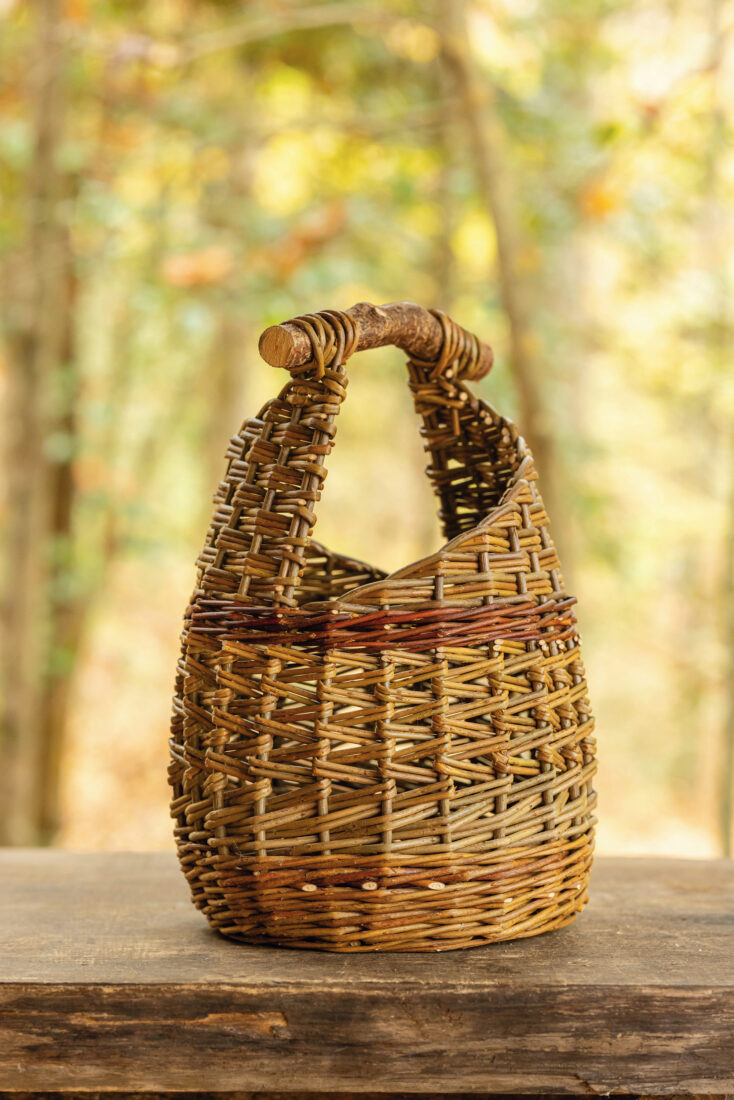 An asymmetrical willow basket.