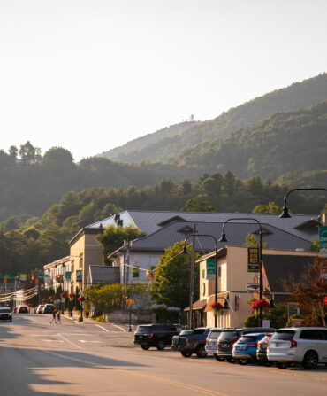 A scene of a mountain town