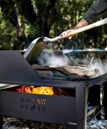 A wood-fired oyster cooker