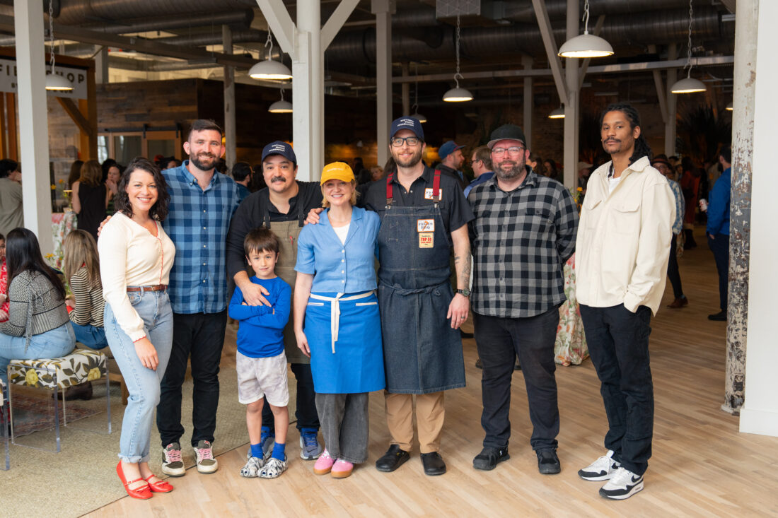From left: chefs Wilson, Yoakum, Stanhope with his son, Smith, Feges, McCabe, and Weeks.