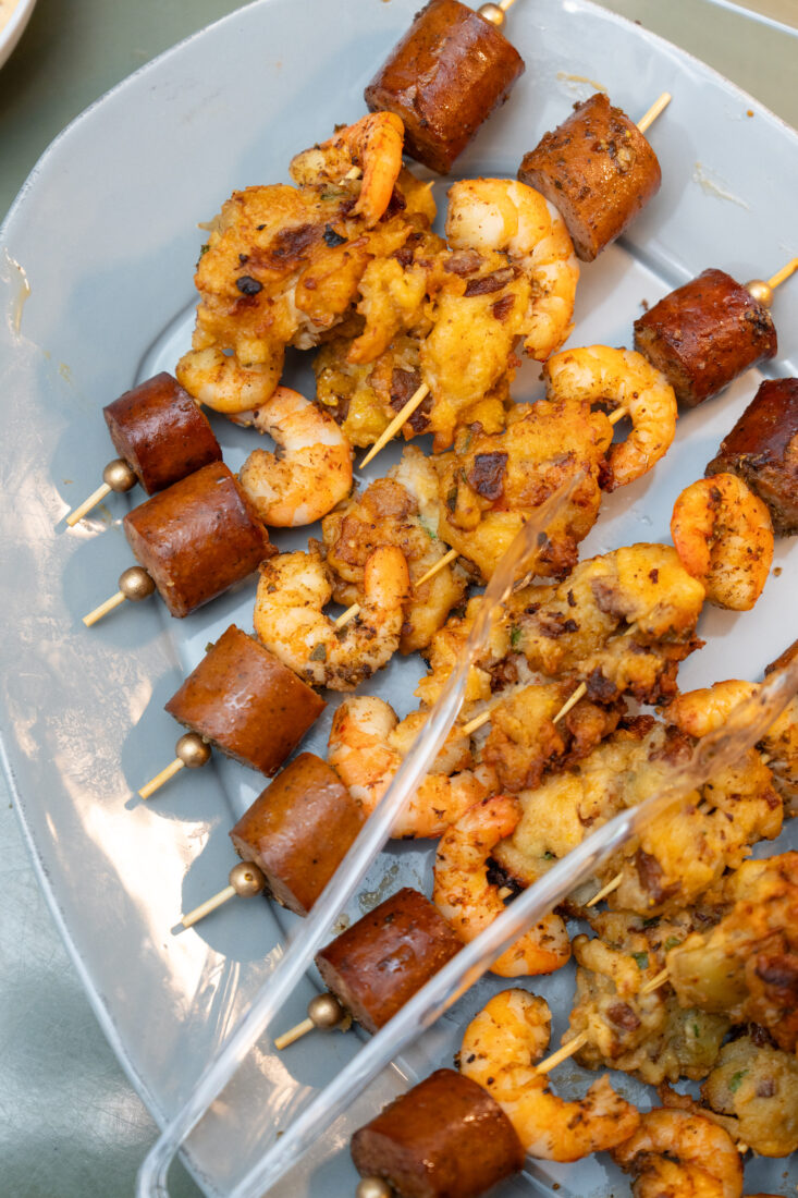 Chef Wilson’s Cajun sausage shrimp boil with loaded hushpuppies featuring Zatarain’s Cajun Style Smoked Sausage.