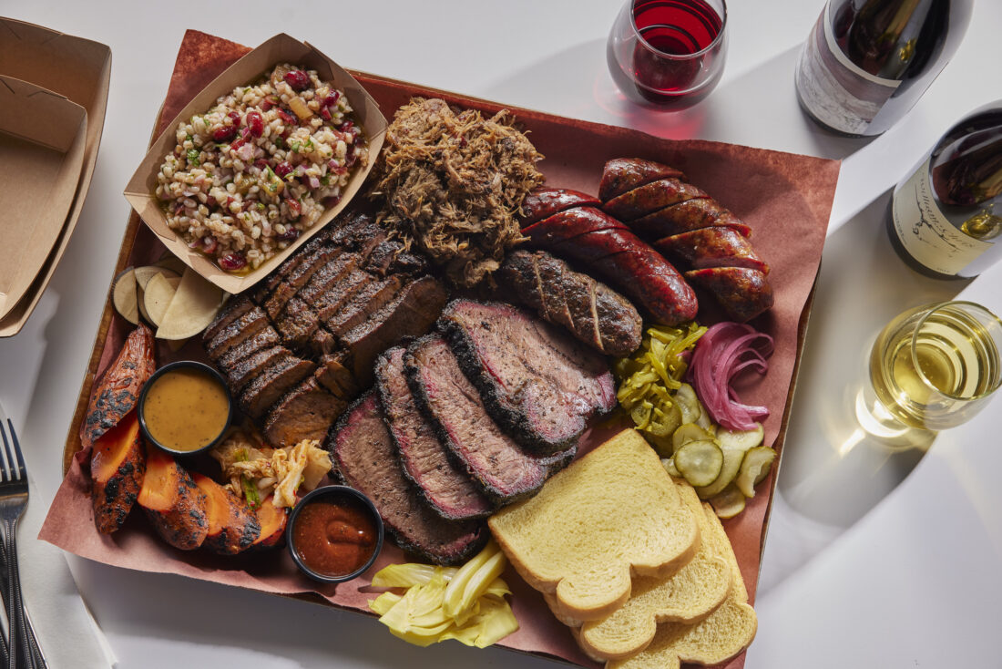 A tray of barbecue meat