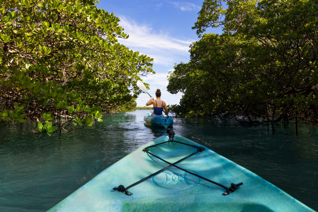 Kayaking on blue water