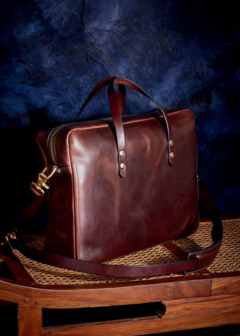 A leather messenger bag