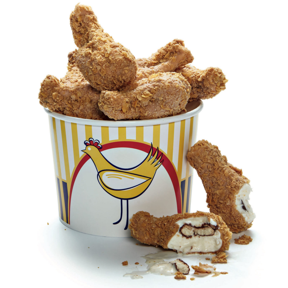 A bucket of fried chicken-shaped ice cream bars