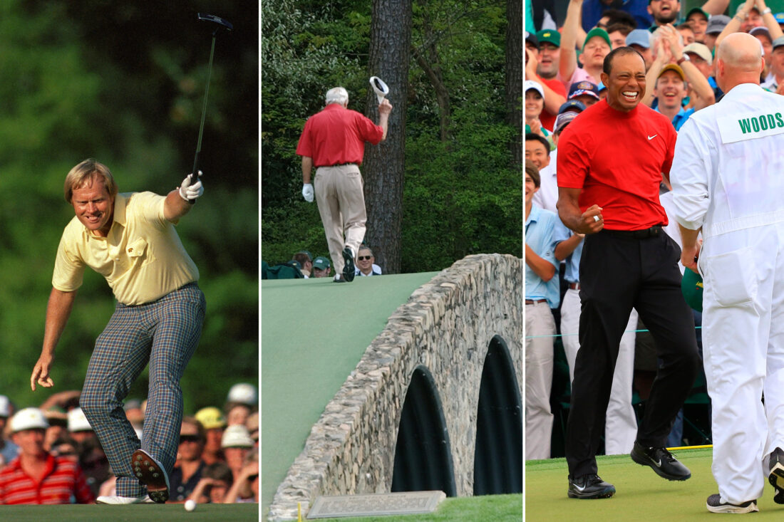 Three photos of men playing golf