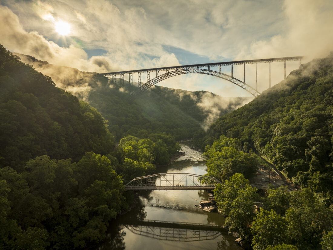 A steel bridge over a gorge