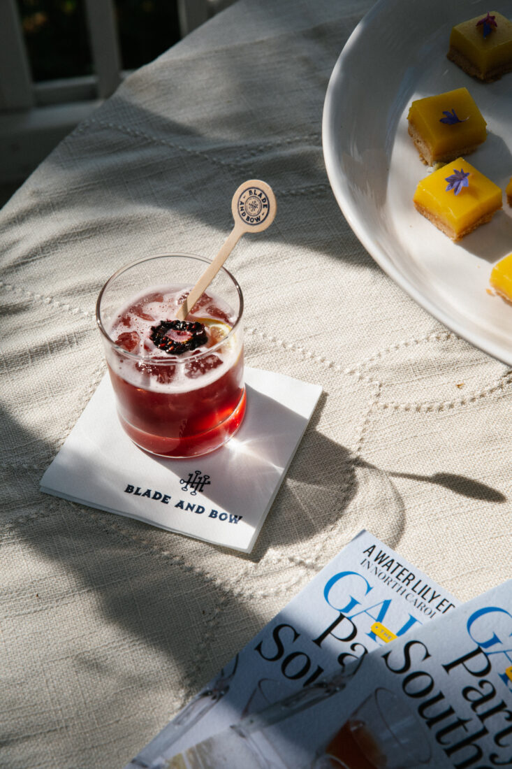 The Blade and Bow Bramble comprised of Blade and Bow bourbon, blackberry cordial, and lemon juice.