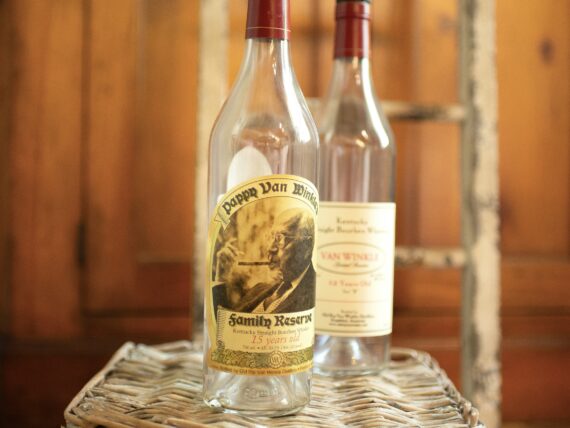 Empty bottles of bourbon