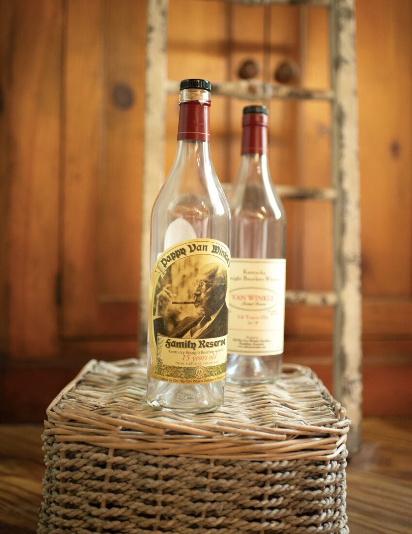 Empty bottles of bourbon