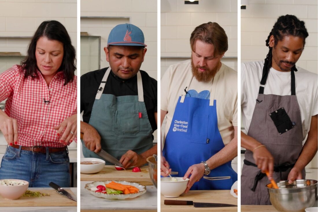 Four photos of chefs and bakers