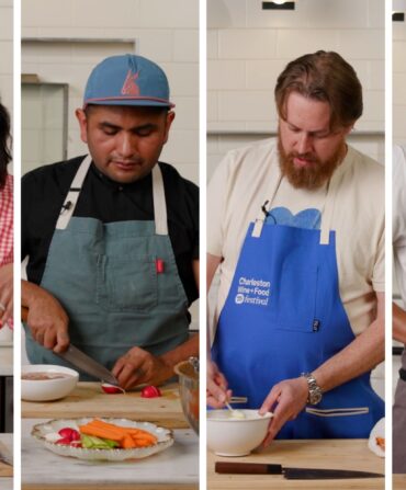 Four photos of chefs and bakers