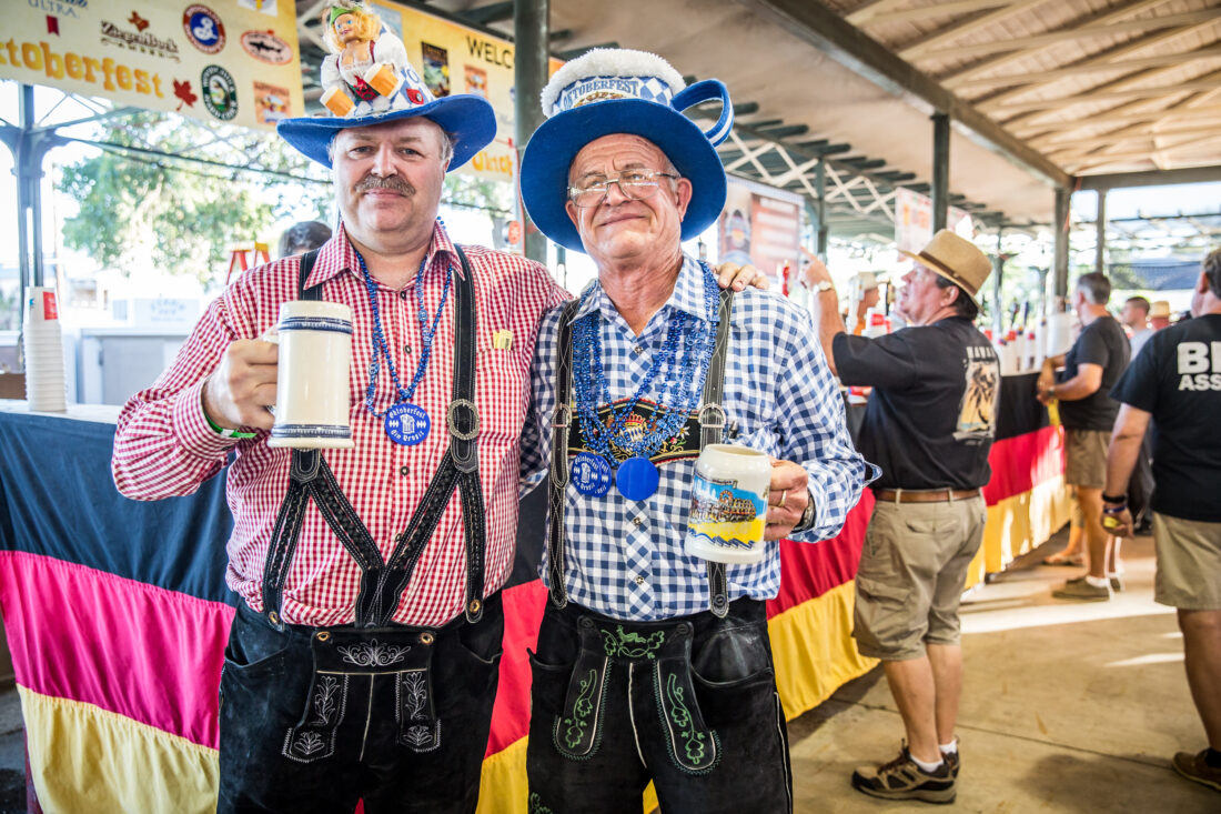 A pair of men celebrate oktoberfest