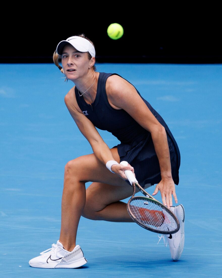 A woman plays tennis