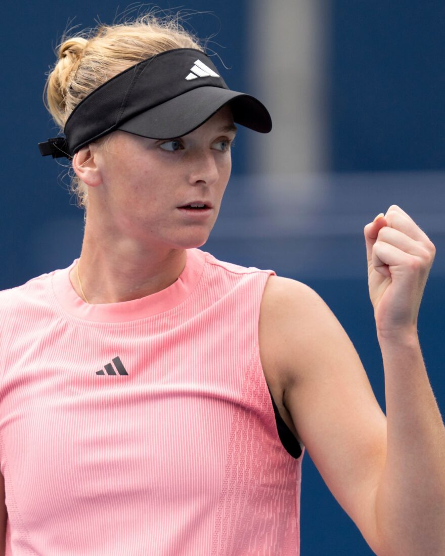 A woman plays tennis