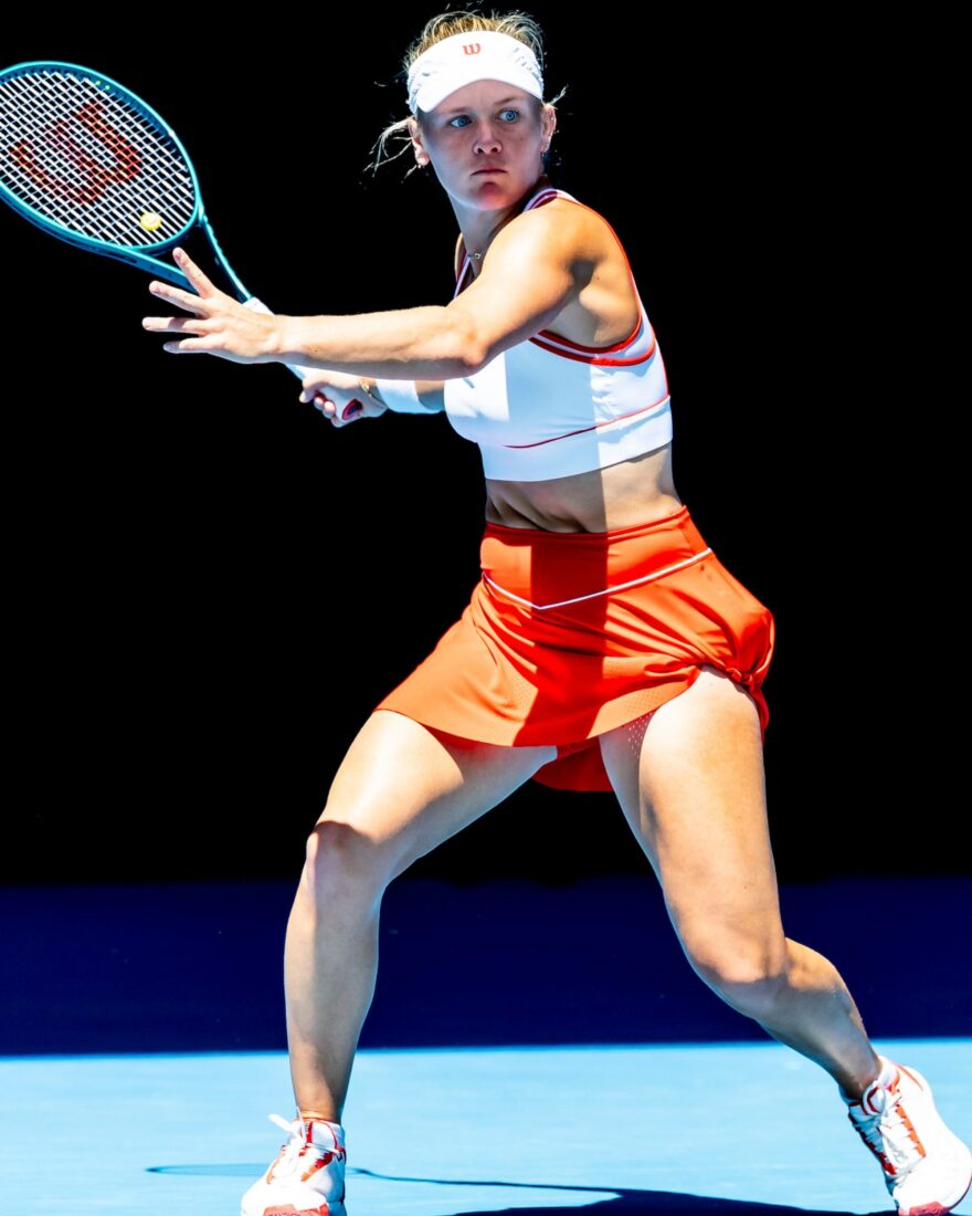 A woman plays tennis