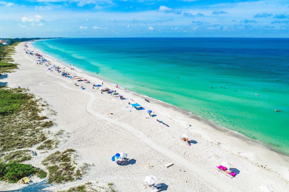 An aerial view of a beach