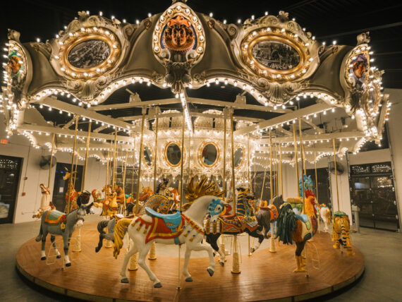 A colorful, lit up carousel