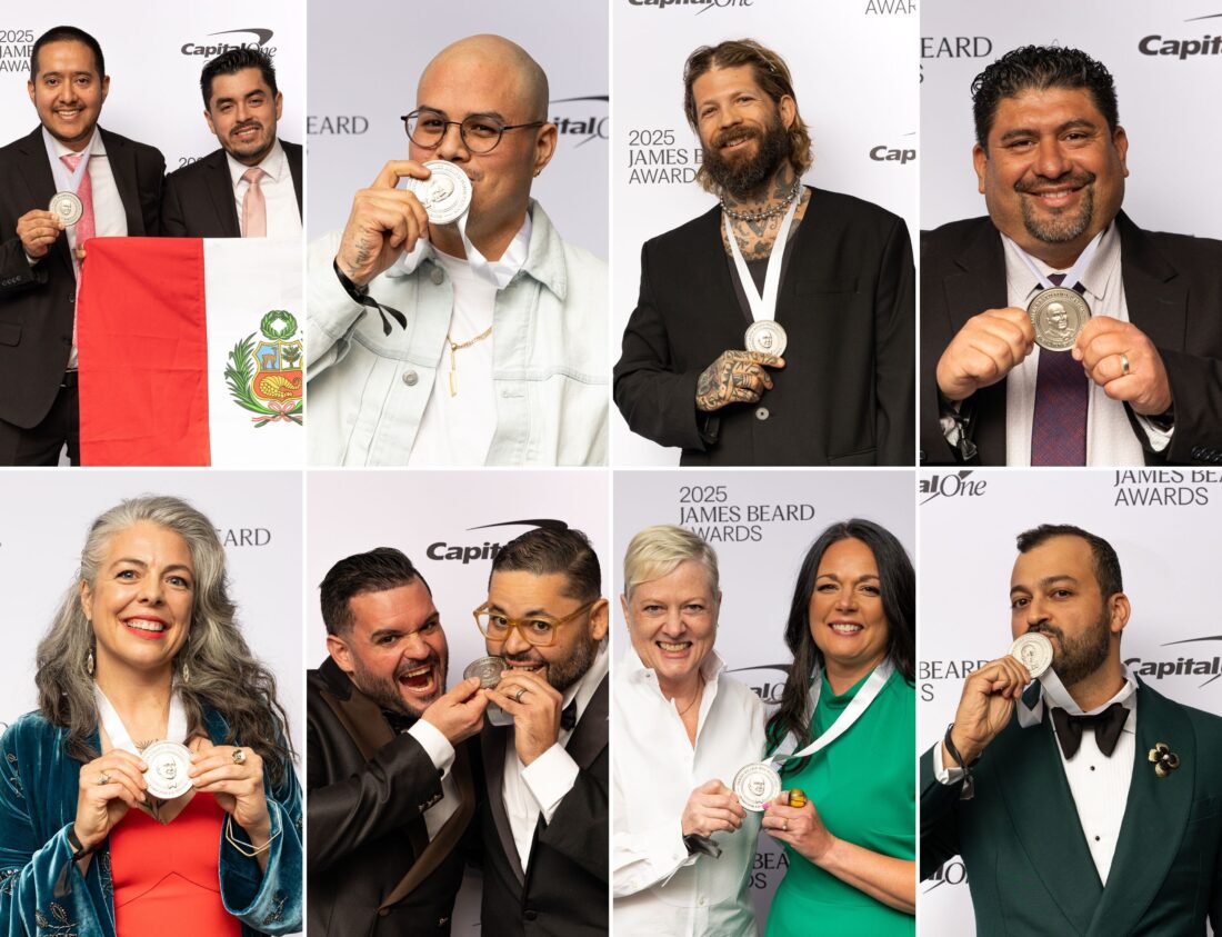 A collage of different portraits. People hold medals and smile