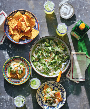 Plates of aguachile and chips
