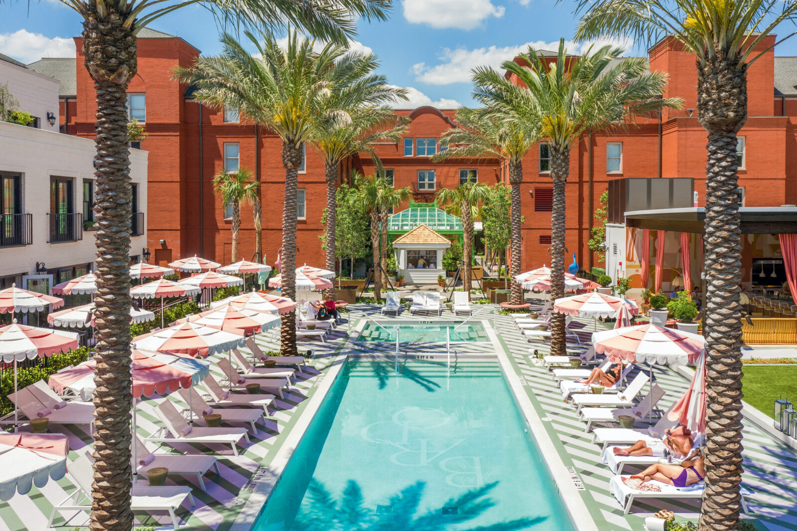 A pool at a hotel