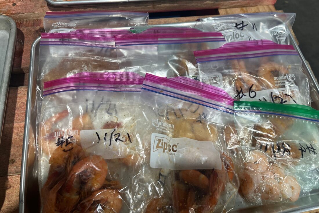 Samples of shrimp in plastic bags