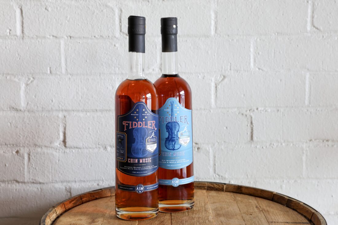 two bottles of ASW Fiddler Chin Music bourbon