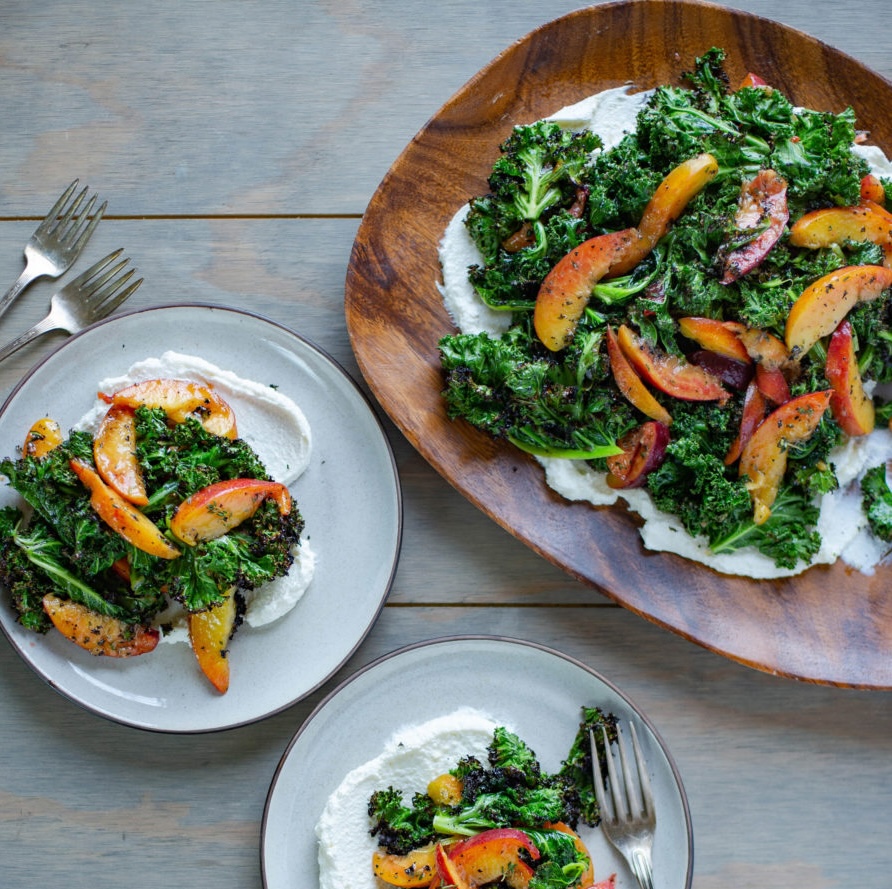 peach and kale salad with ricotta
