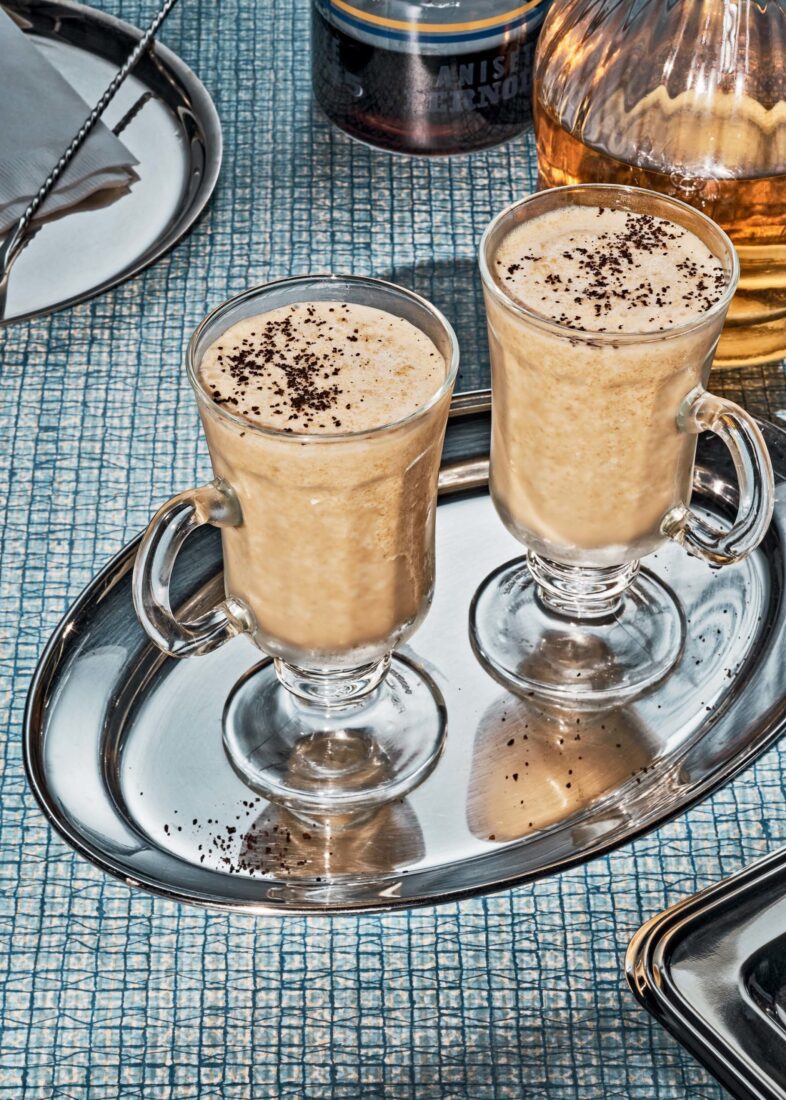 Frozen coffees on a silver tray