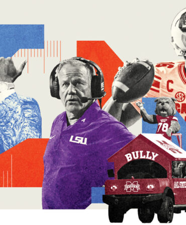 SEC coaches, players, and mascots collage