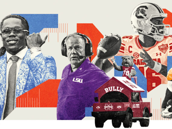 SEC coaches, players, and mascots collage