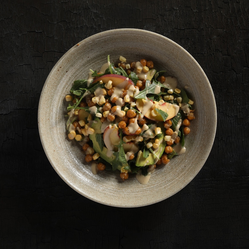 corn, avocado, and peach salad