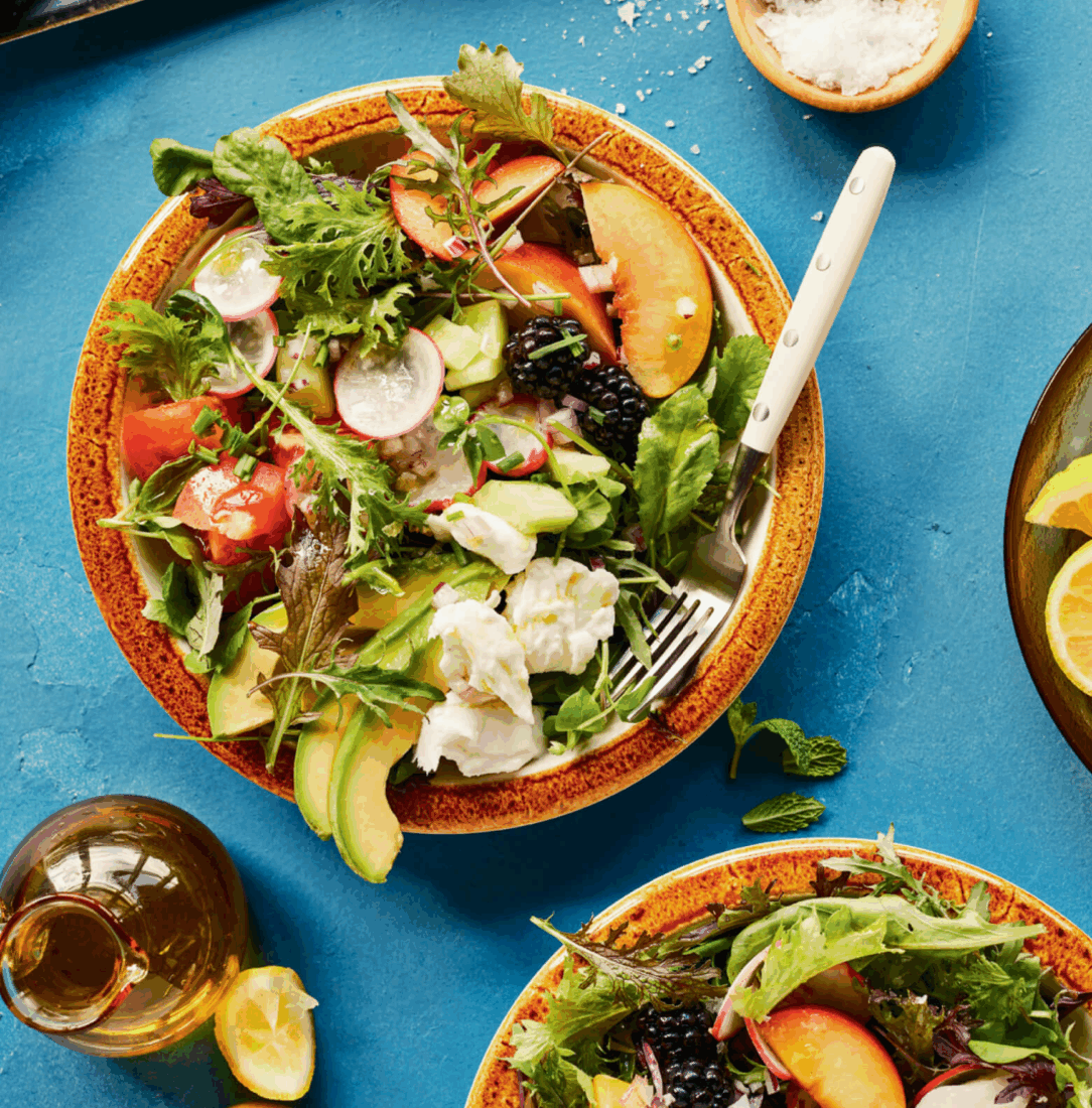 summer salad with peaches and radishes
