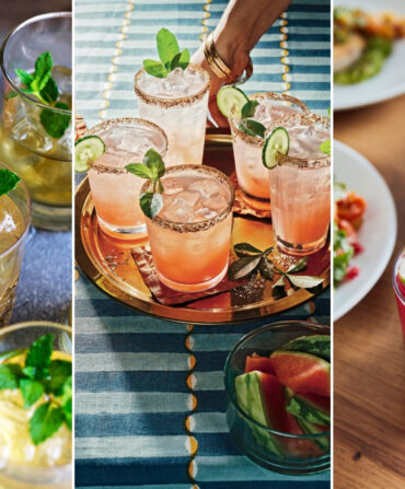 peachy bourbon cocktail, watermelon-cucumber coolers, beet margarita