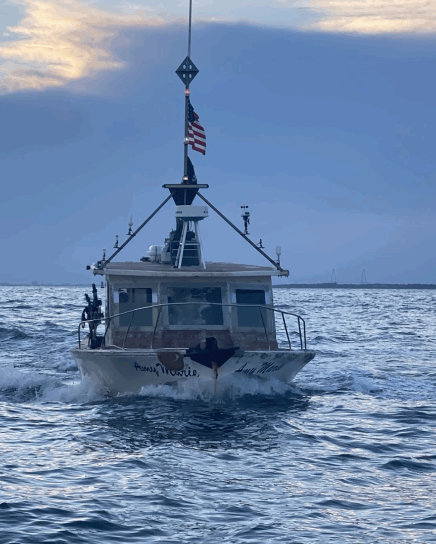 a fiberglass boat, the Amy Marie