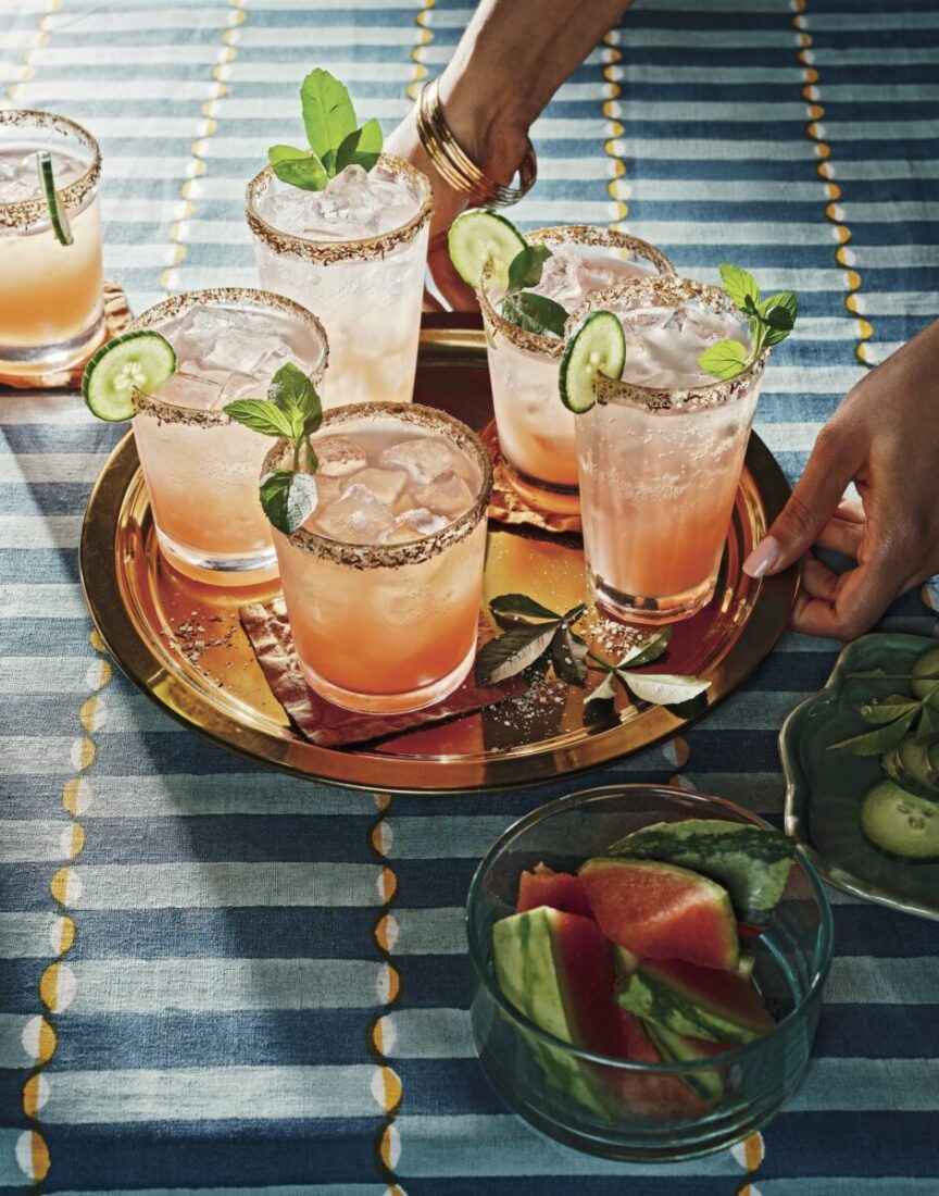 Pink cocktails on a tray