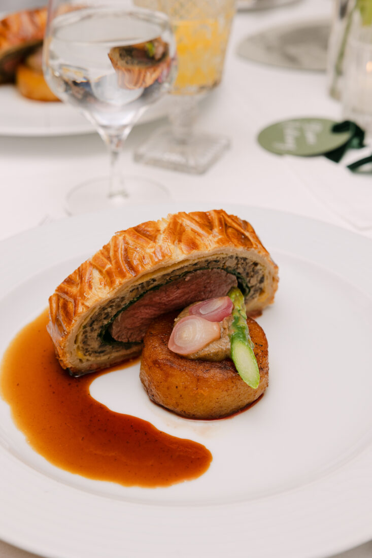 The third course: beef Wellington with potato fondant and truffle jus.