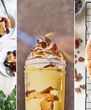 blackberry cobbler, banana pudding, pecan pie