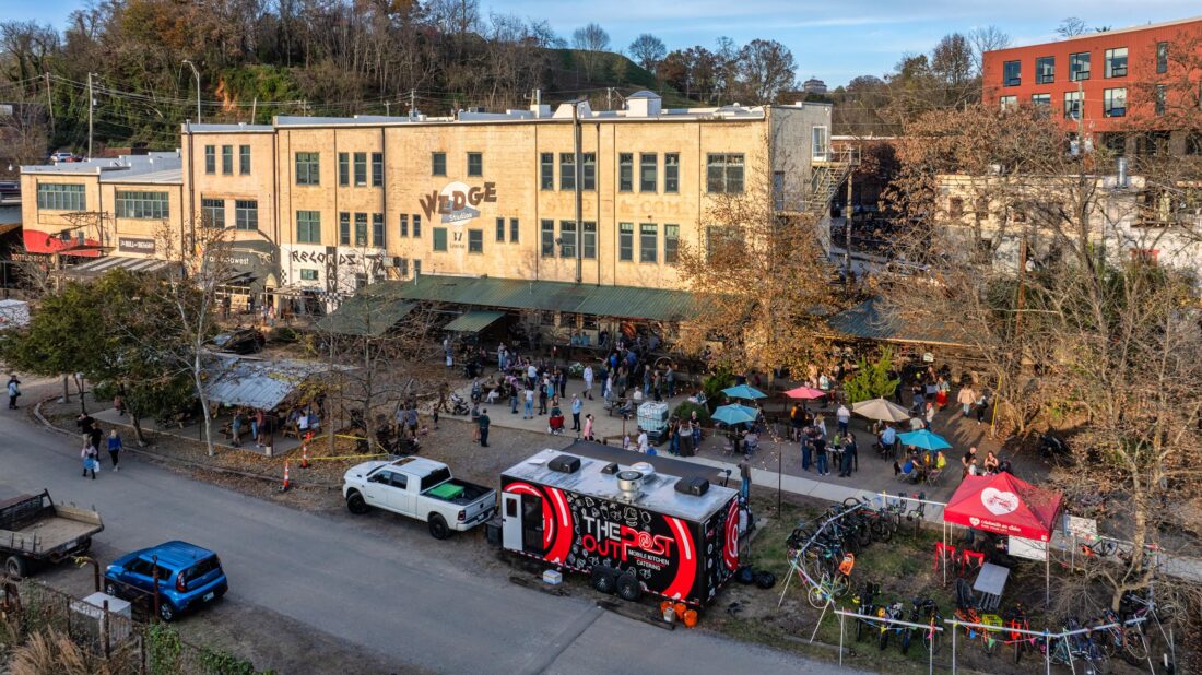 Tents on a street in a city
