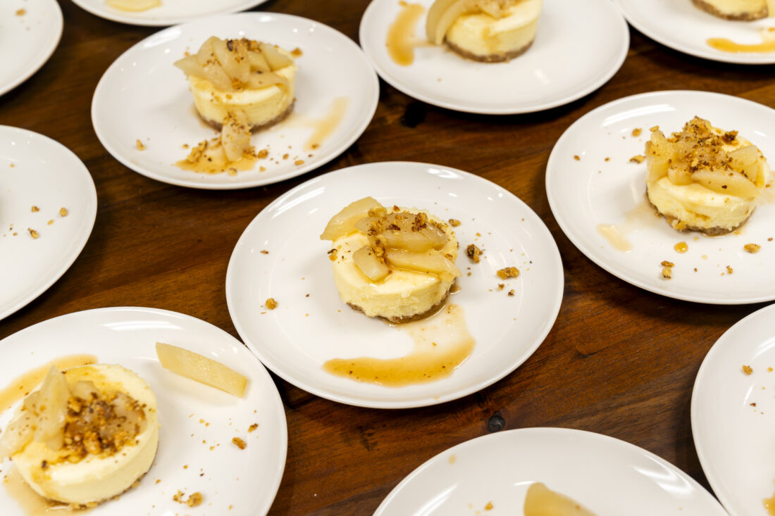 The final course: Brebis cheesecake with spiced pears and black walnuts. 