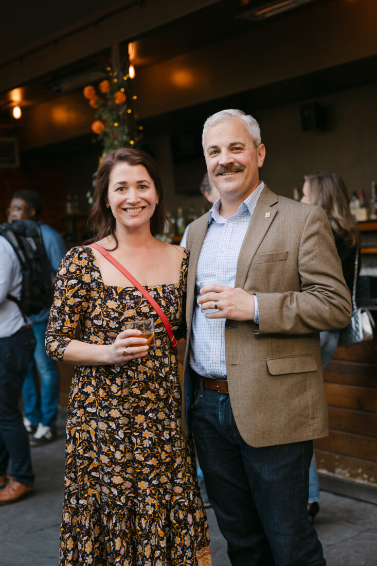 Jessica Dillree and Michael Fetter of Louisville Tourism sip the Old Forester Square cocktail made with cognac, house vermouth, and bitters.